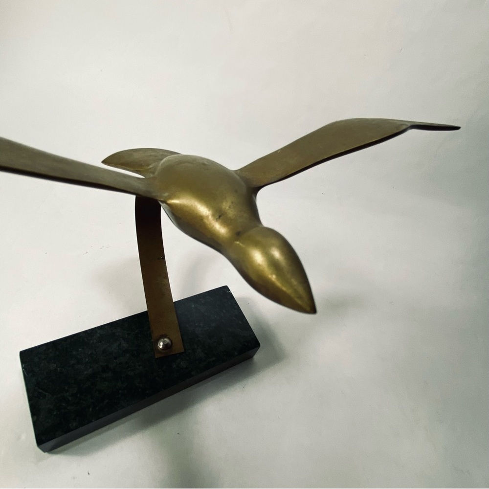 6" Vintage Mid Century Modern Solid Brass Sea Gull Sculpture Bird Marble Base - Picture 6 of 15